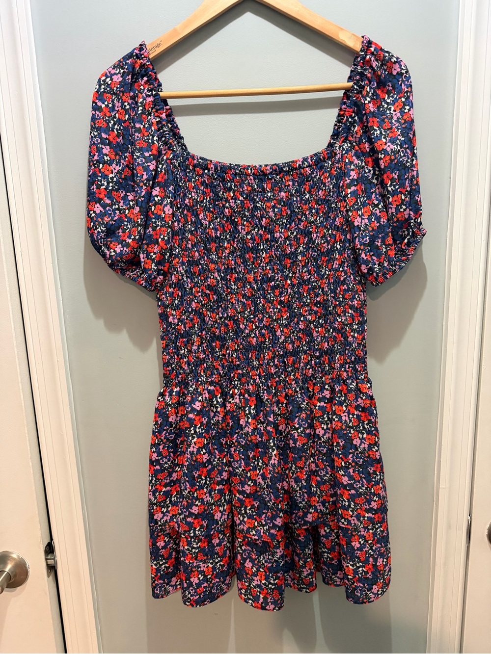 Parker Navy Floral Mini Dress with Red and Pink Flowers